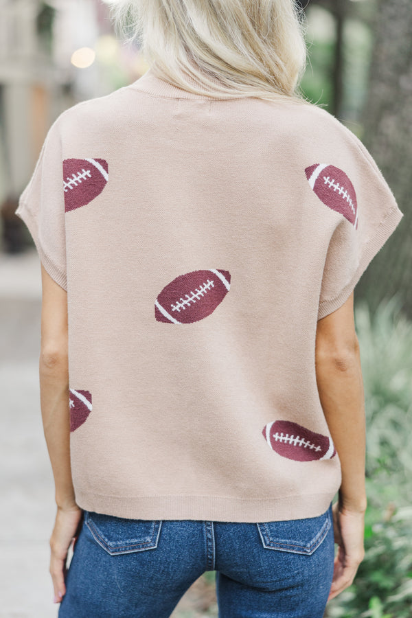 Play Ball Oatmeal Football Print Sweater