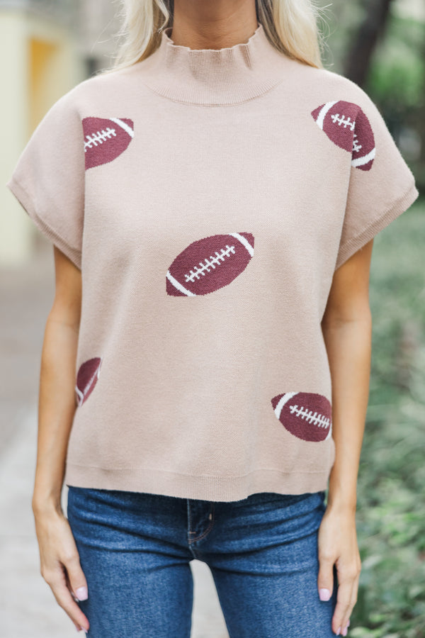 Play Ball Oatmeal Football Print Sweater