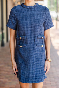 Ask You Out Navy Blue Tweed Shift Dress