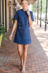 Ask You Out Navy Blue Tweed Shift Dress