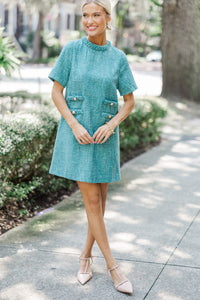 Ask You Out Emerald Green Tweed Shift Dress