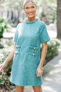 Ask You Out Emerald Green Tweed Shift Dress