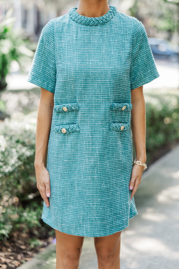 Ask You Out Emerald Green Tweed Shift Dress