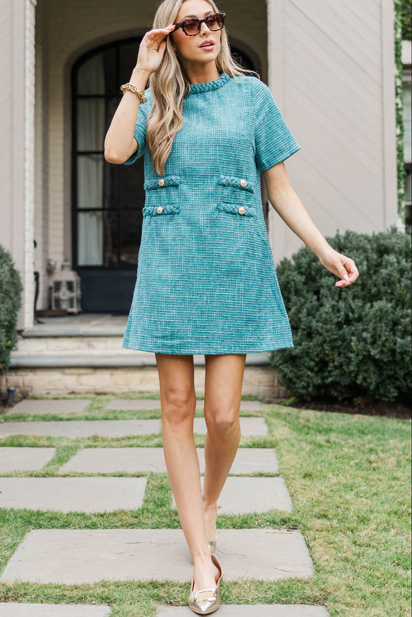Ask You Out Emerald Green Tweed Shift Dress