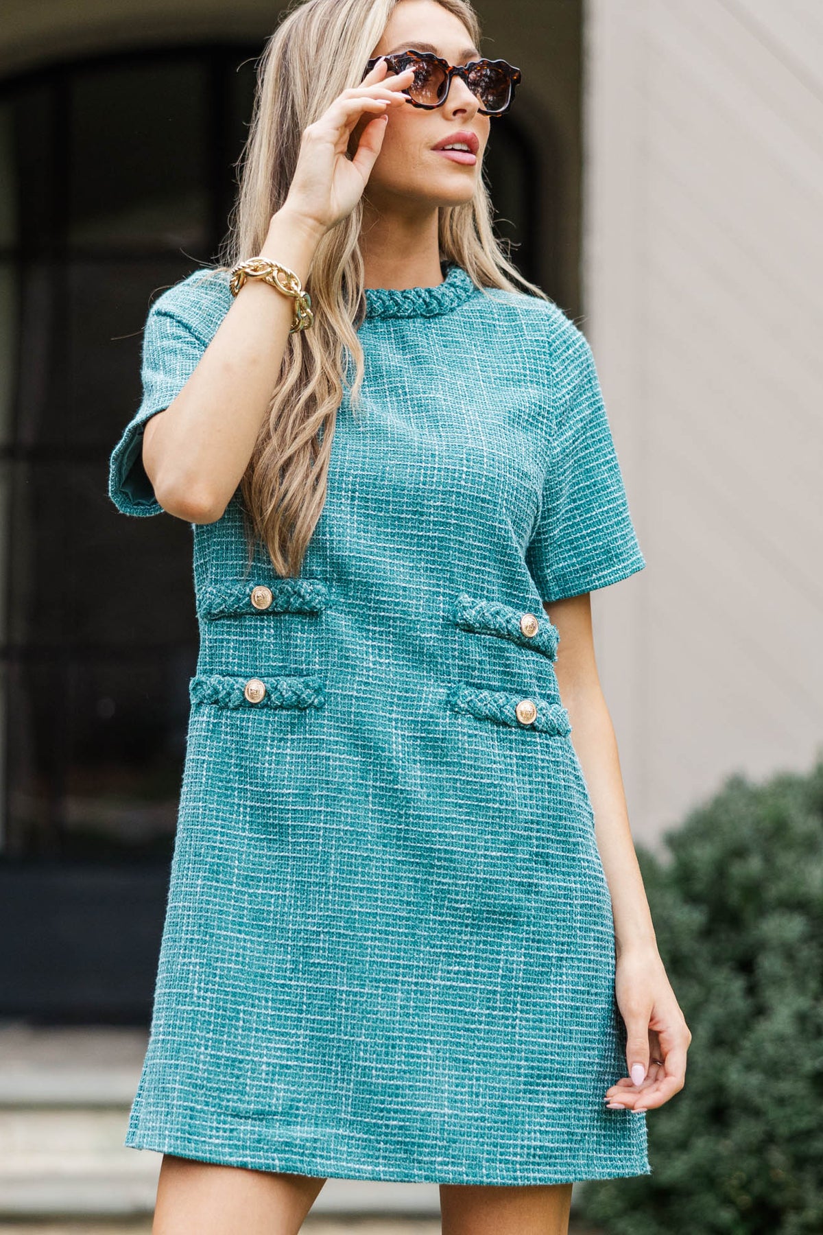 Ask You Out Emerald Green Tweed Shift Dress – Shop the Mint