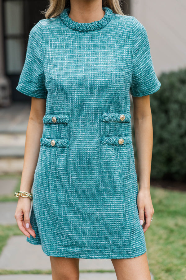 Ask You Out Emerald Green Tweed Shift Dress