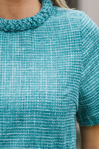 Ask You Out Emerald Green Tweed Shift Dress