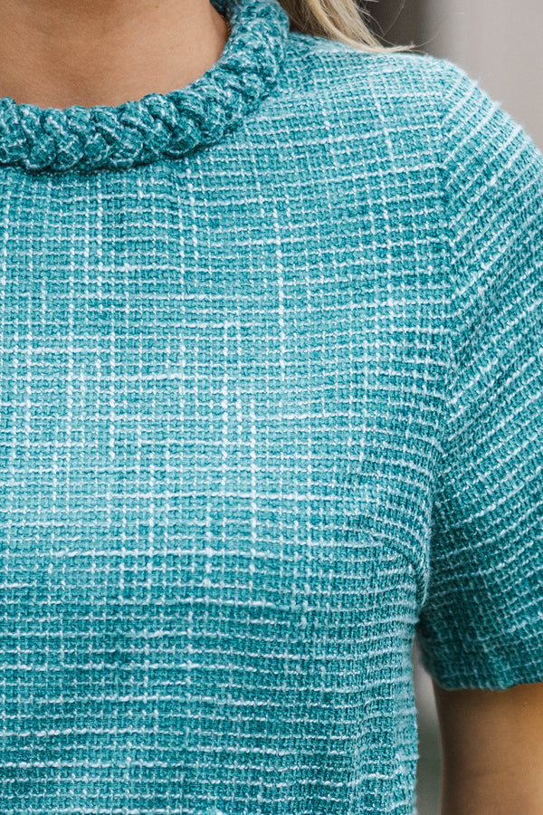 Ask You Out Emerald Green Tweed Shift Dress