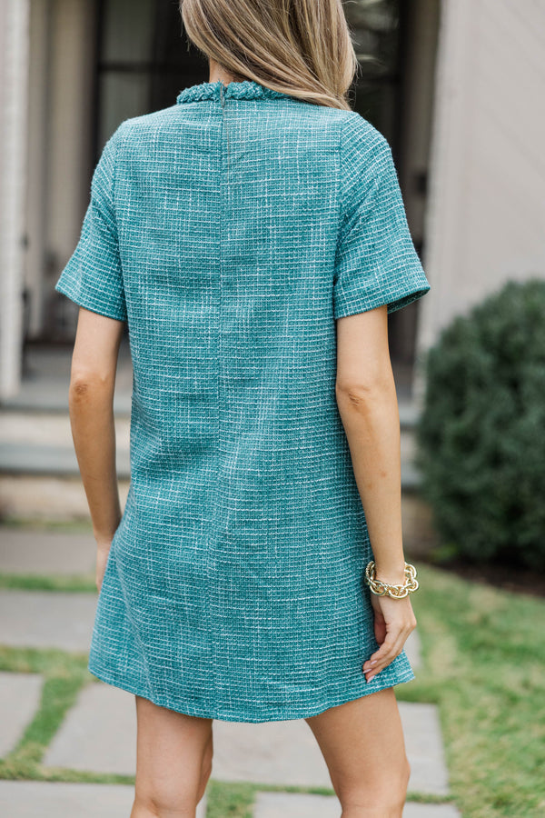 Ask You Out Emerald Green Tweed Shift Dress