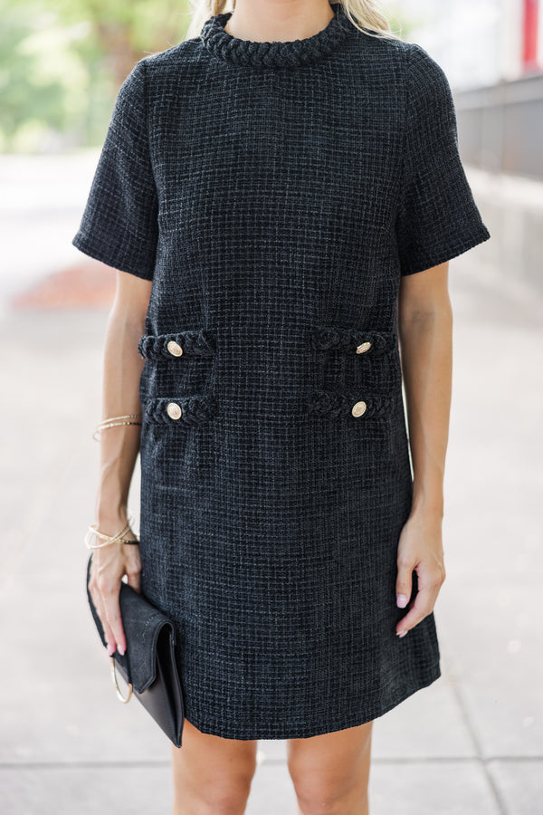 Ask You Out Black Tweed Shift Dress