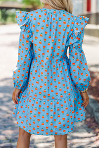 At This Time Blue Floral L/S Babydoll Dress