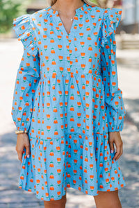 At This Time Blue Floral L/S Babydoll Dress