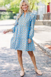 At This Time Blue Floral L/S Babydoll Dress