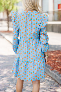 At This Time Blue Floral L/S Babydoll Dress