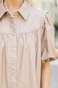 All In A Dream Camel Brown Faux Leather Blouse