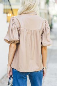 All In A Dream Camel Brown Faux Leather Blouse