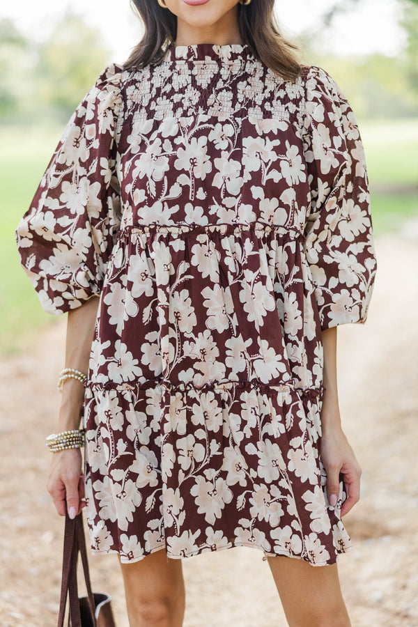 Be Your Best Brown Floral Babydoll Dress