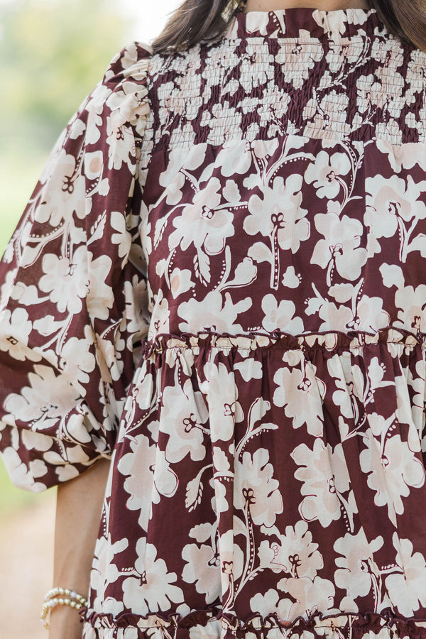 Be Your Best Brown Floral Babydoll Dress