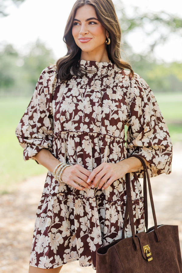 Be Your Best Brown Floral Babydoll Dress