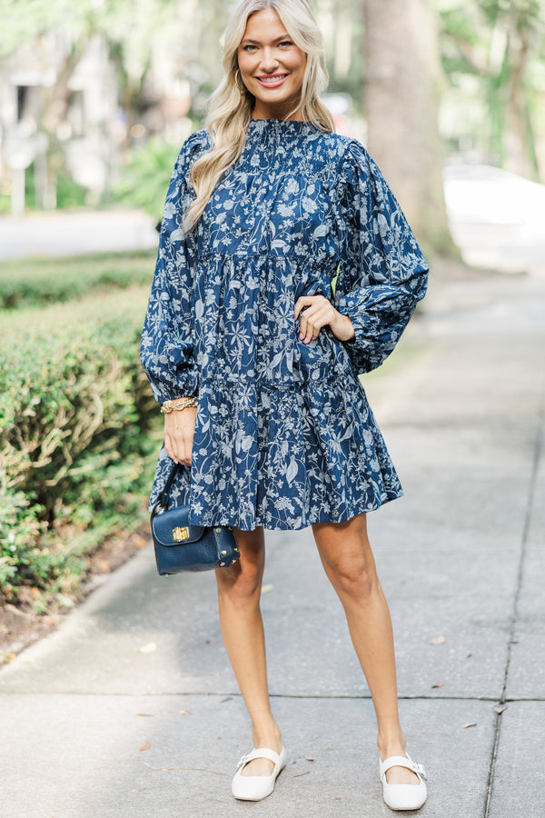 Be Your Best Navy Toile Babydoll Dress