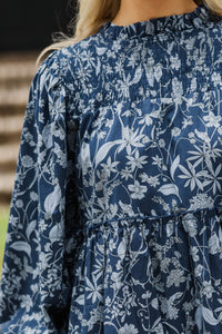 Be Your Best Navy Toile Babydoll Dress