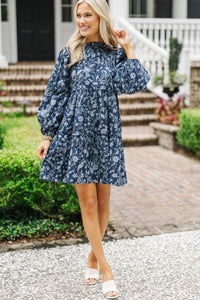 Be Your Best Navy Toile Babydoll Dress