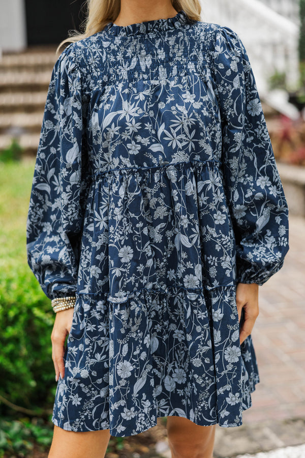 Be Your Best Navy Toile Babydoll Dress