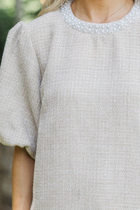 Calling On You Oatmeal Brown Tweed Blouse