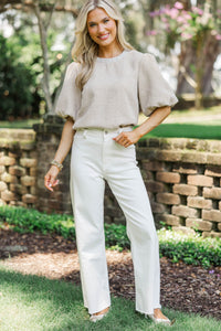 Calling On You Oatmeal Brown Tweed Blouse