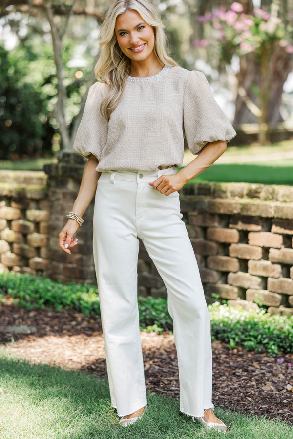 Calling On You Oatmeal Brown Tweed Blouse