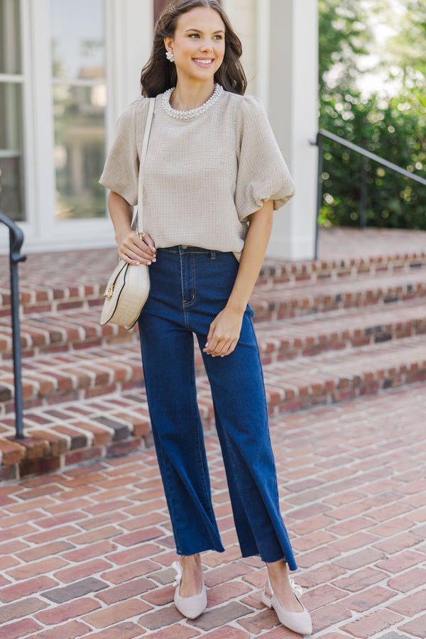 Calling On You Oatmeal Brown Tweed Blouse