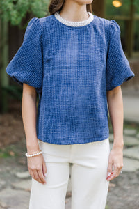 Calling On You Navy Blue Tweed Blouse