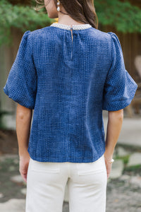 Calling On You Navy Blue Tweed Blouse