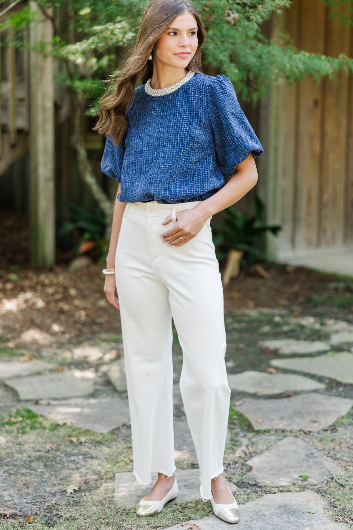 Calling On You Navy Blue Tweed Blouse – Shop the Mint