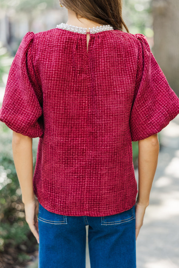 Calling On You Burgundy Red Tweed Blouse