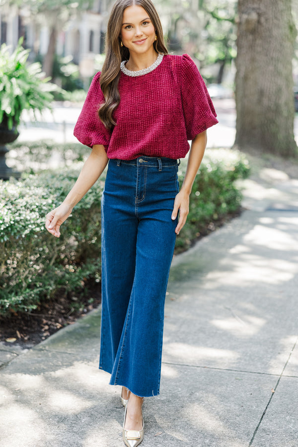 Calling On You Burgundy Red Tweed Blouse