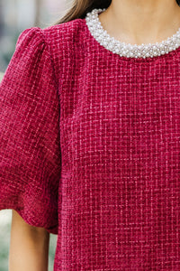 Calling On You Burgundy Red Tweed Blouse