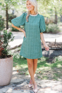 Calling On You Green Shift Tweed Dress