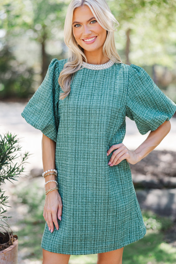 Calling On You Green Shift Tweed Dress