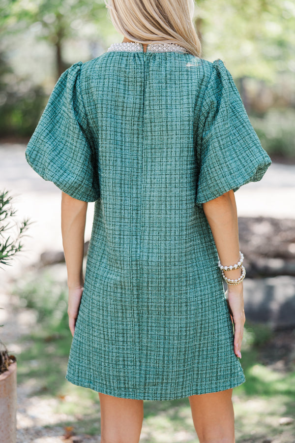 Calling On You Green Shift Tweed Dress