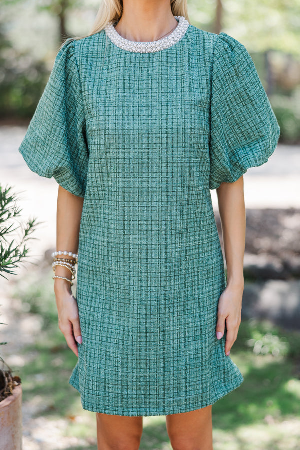 Calling On You Green Shift Tweed Dress