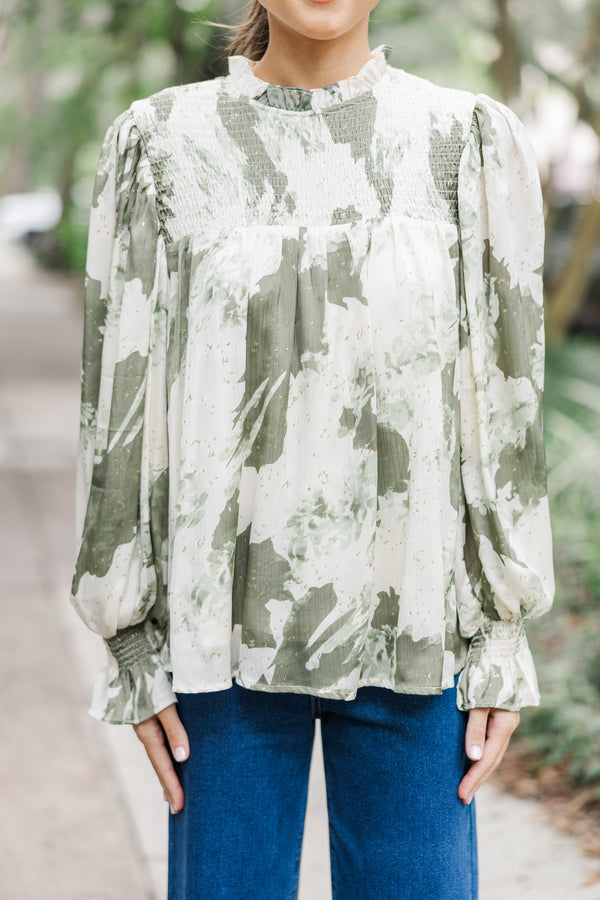 Check You Out Olive Green Abstract Chiffon Blouse