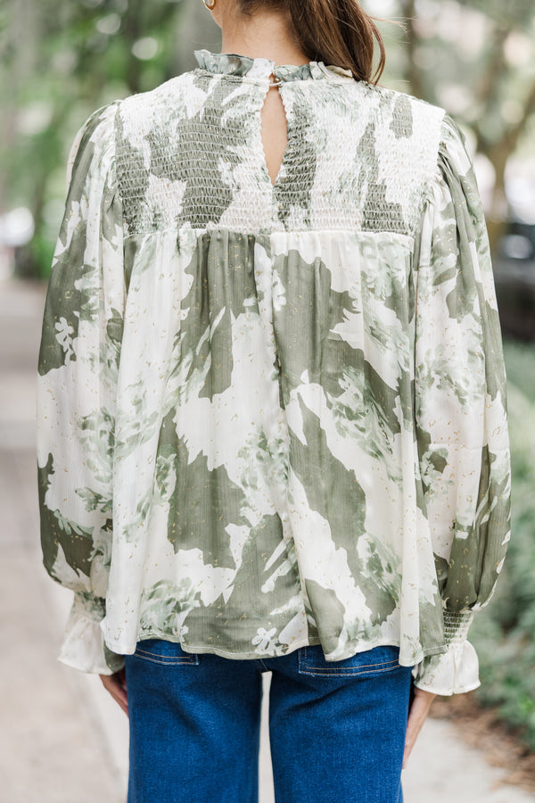 Check You Out Olive Green Abstract Chiffon Blouse