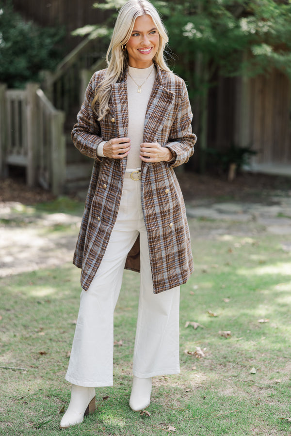 City Streets Brown Plaid Coat