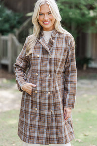 City Streets Brown Plaid Coat