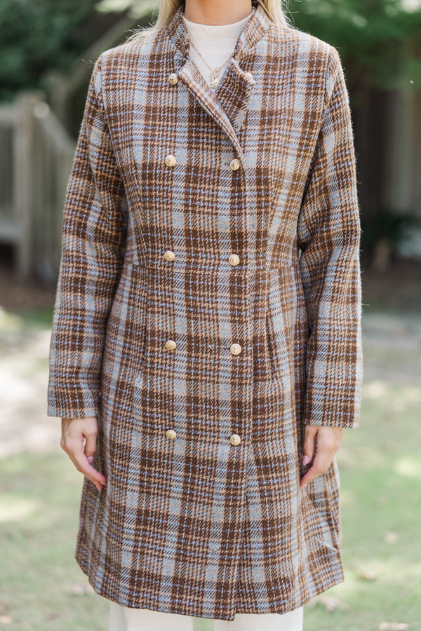 City Streets Brown Plaid Coat