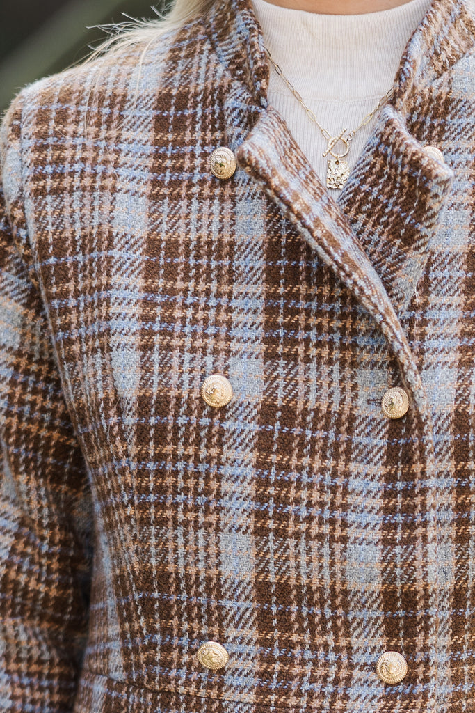 Mason Knit Plaid Coat - Coffee Bean