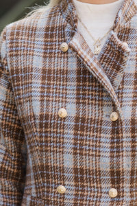 City Streets Brown Plaid Coat