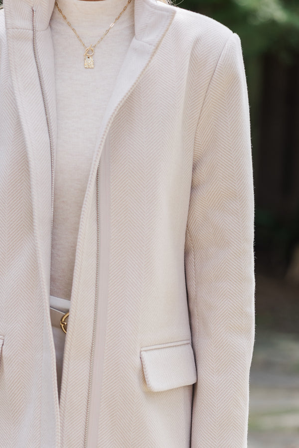 Do What You Can Oatmeal Brown Herringbone Coat