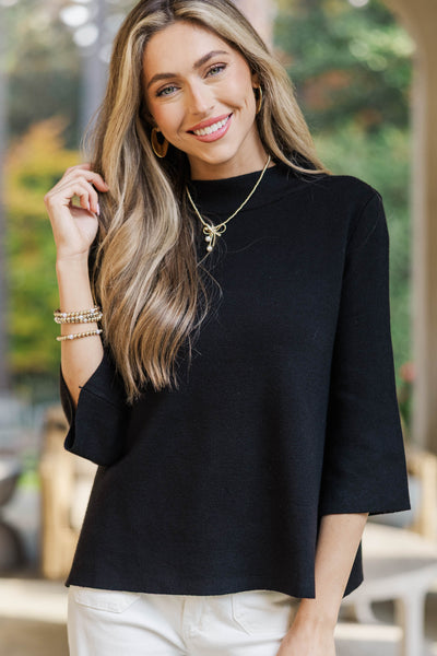 Just A Feeling Black Mock Neck Sweater, Small - The Mint Julep Boutique